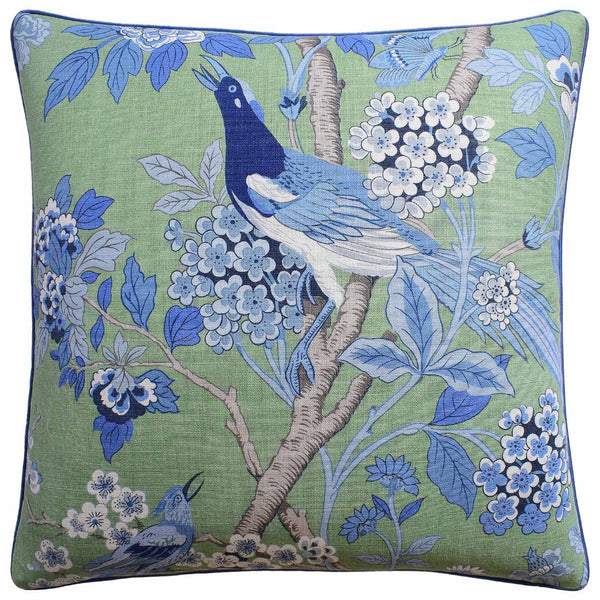 Hydrangea Bird Emerald and Blue Pillow