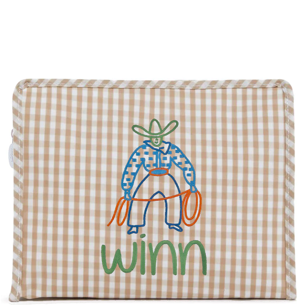 Gingham Khaki Coated Zip Pouch