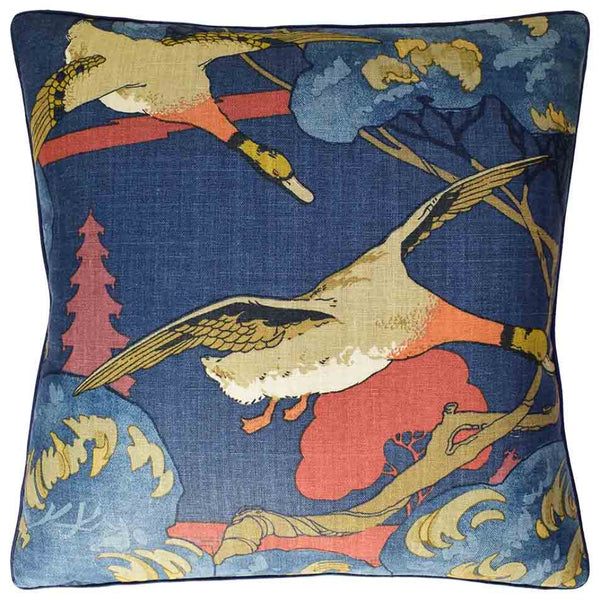 Flying Ducks Red and Blue Pillow