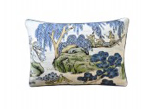 Asian Scenic Blue / Green Pillow
