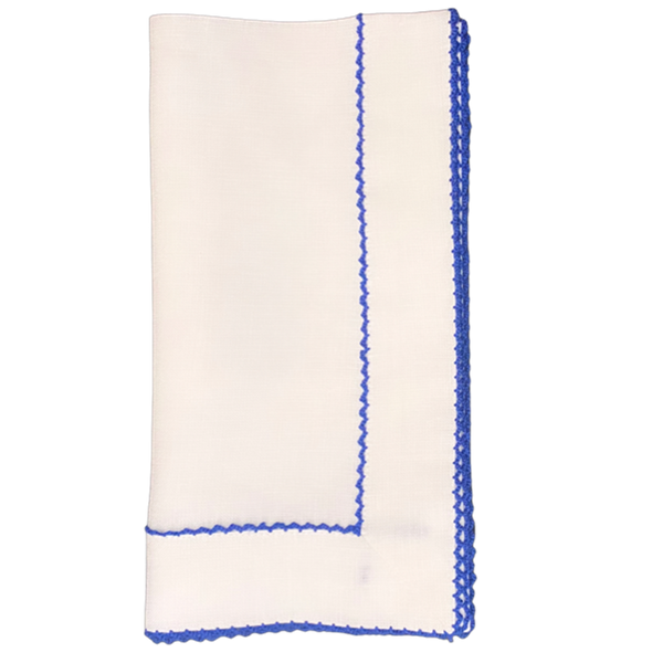 Royal Blue Trim Picot Dinner Napkins