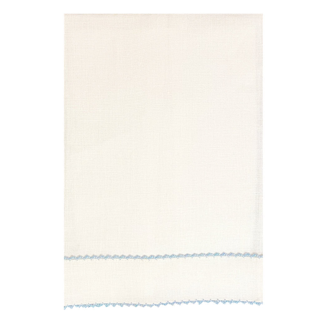 Light Blue Picot Edge Linen Guest Towel
