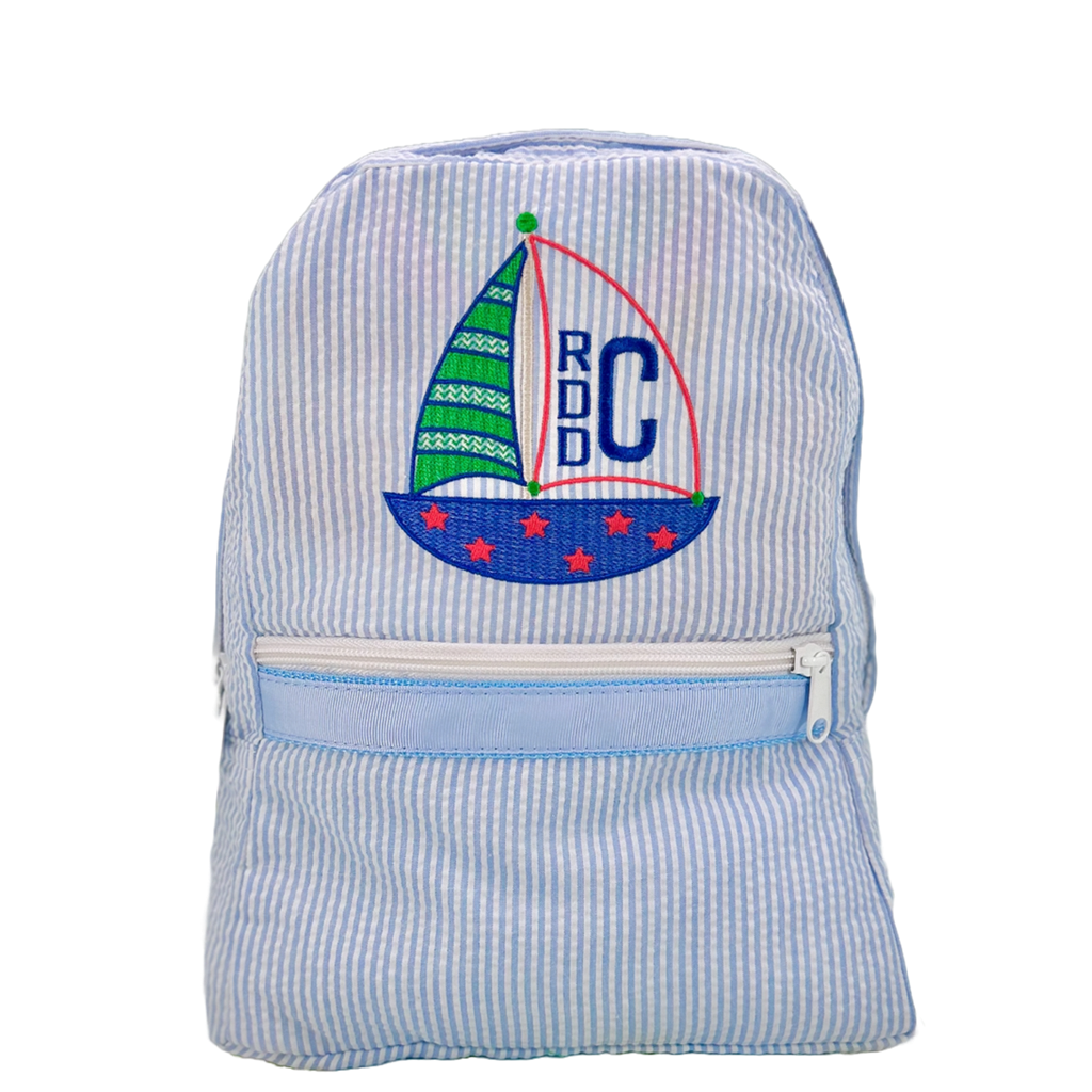 Seersucker Light Blue Small Backpack
