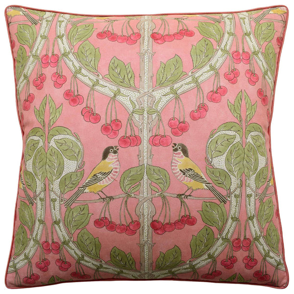 Birds & Cherries Coral Pillow