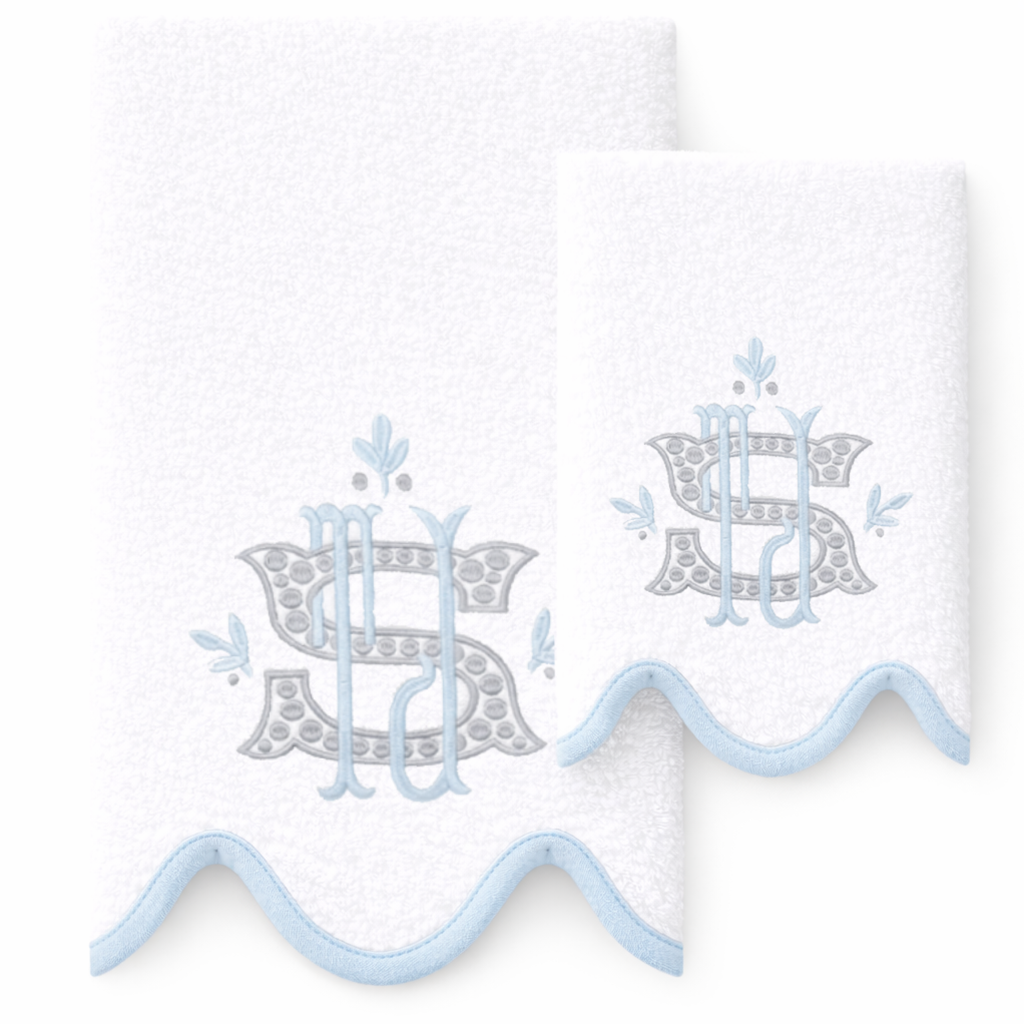 Kassatex Scallop Powder White/Powder Blue Towels