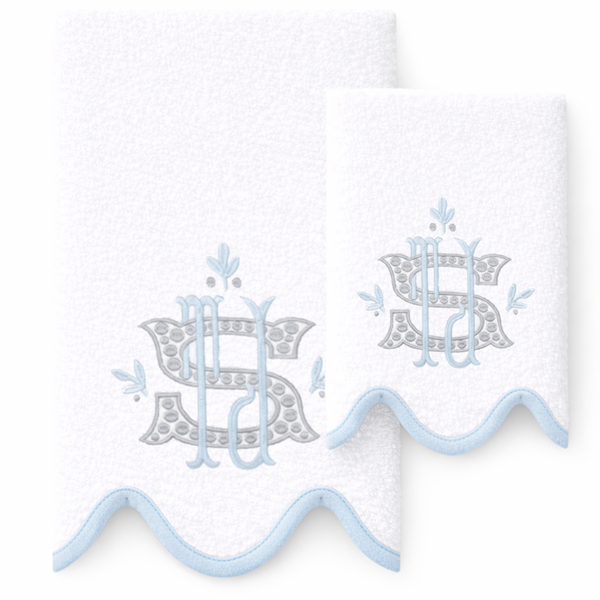 Kassatex Scallop Powder White/Powder Blue Towels