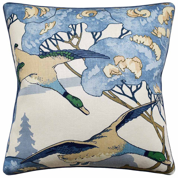 Flying Ducks Blue Pillow