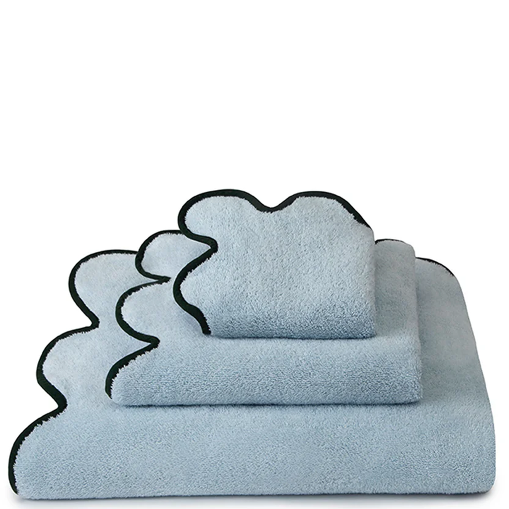 Kassatex Scallop Powder Blue & Forest Green Towels