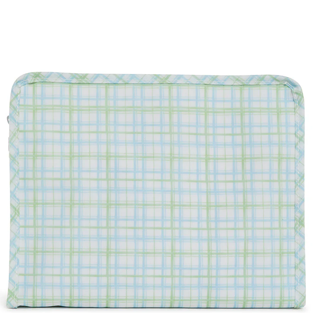 Green and Blue Plaid Coated Zip Pouch