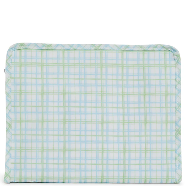 Green and Blue Plaid Coated Zip Pouch