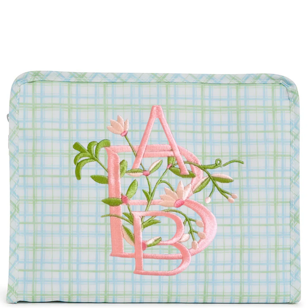 Green and Blue Plaid Coated Zip Pouch