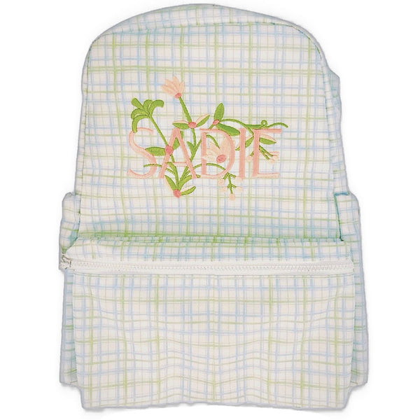 Green and Blue Plaid Backpack