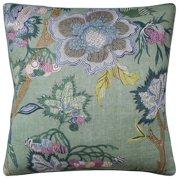 Indian Jacobean Green Pillow