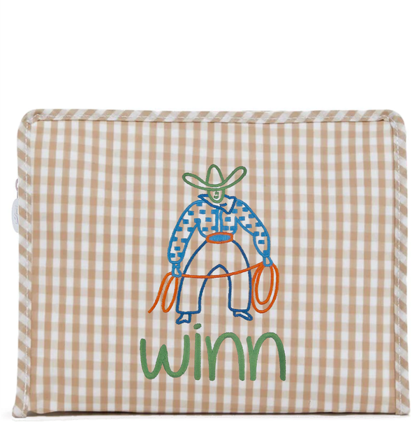 Gingham Khaki Coated Zip Pouch