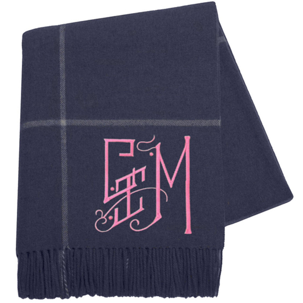 Navy Windowpane Cashmere Throw