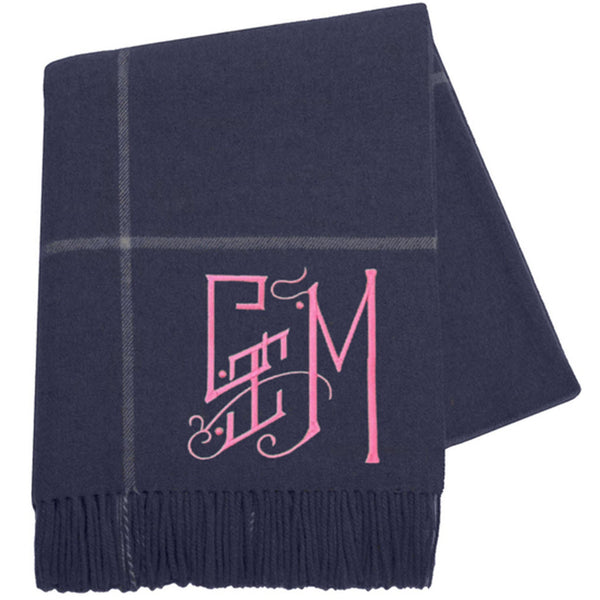 Navy Windowpane Cashmere Throw
