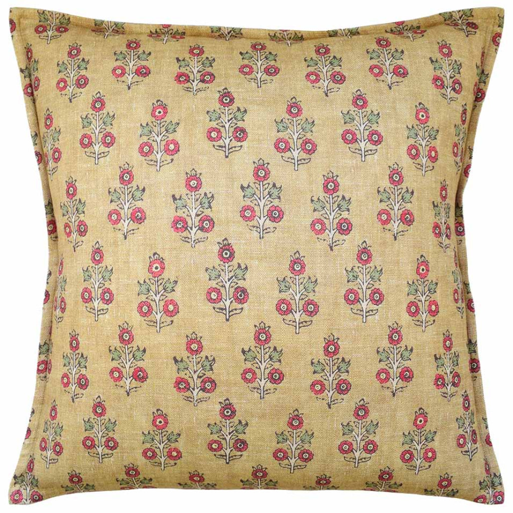 Poppy Sprig Ochre Pillow
