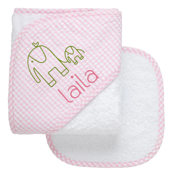 Pink Check Hooded Towel/Washcloth Set