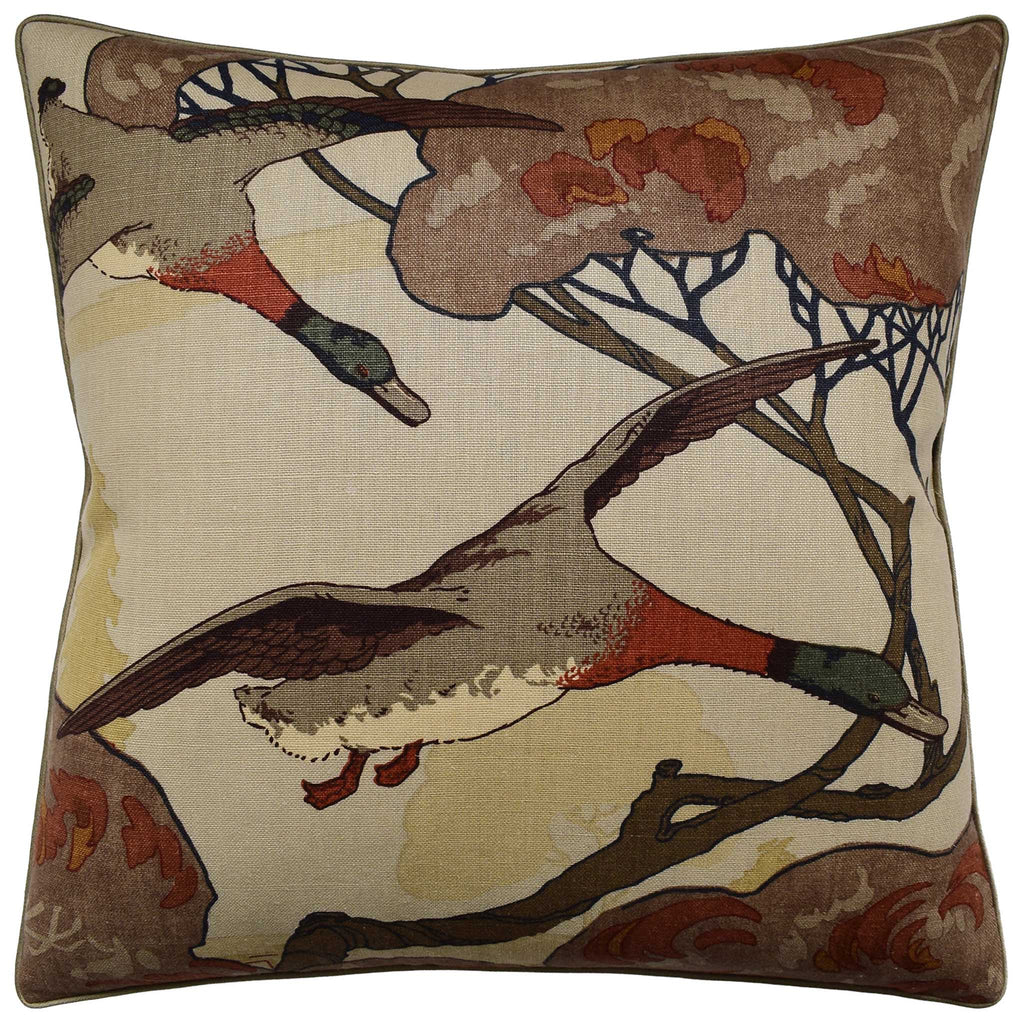Flying Ducks Stone/Brown Pillow