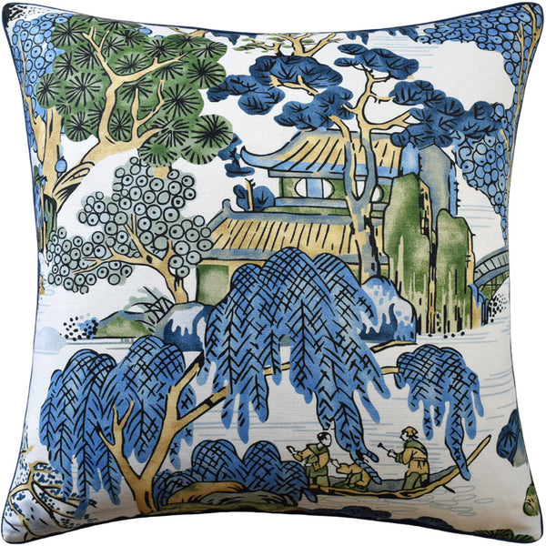 Asian Scenic Blue / Green Pillow