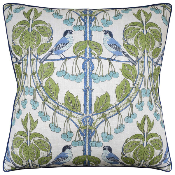 Birds & Cherries Green/Blue Pillow