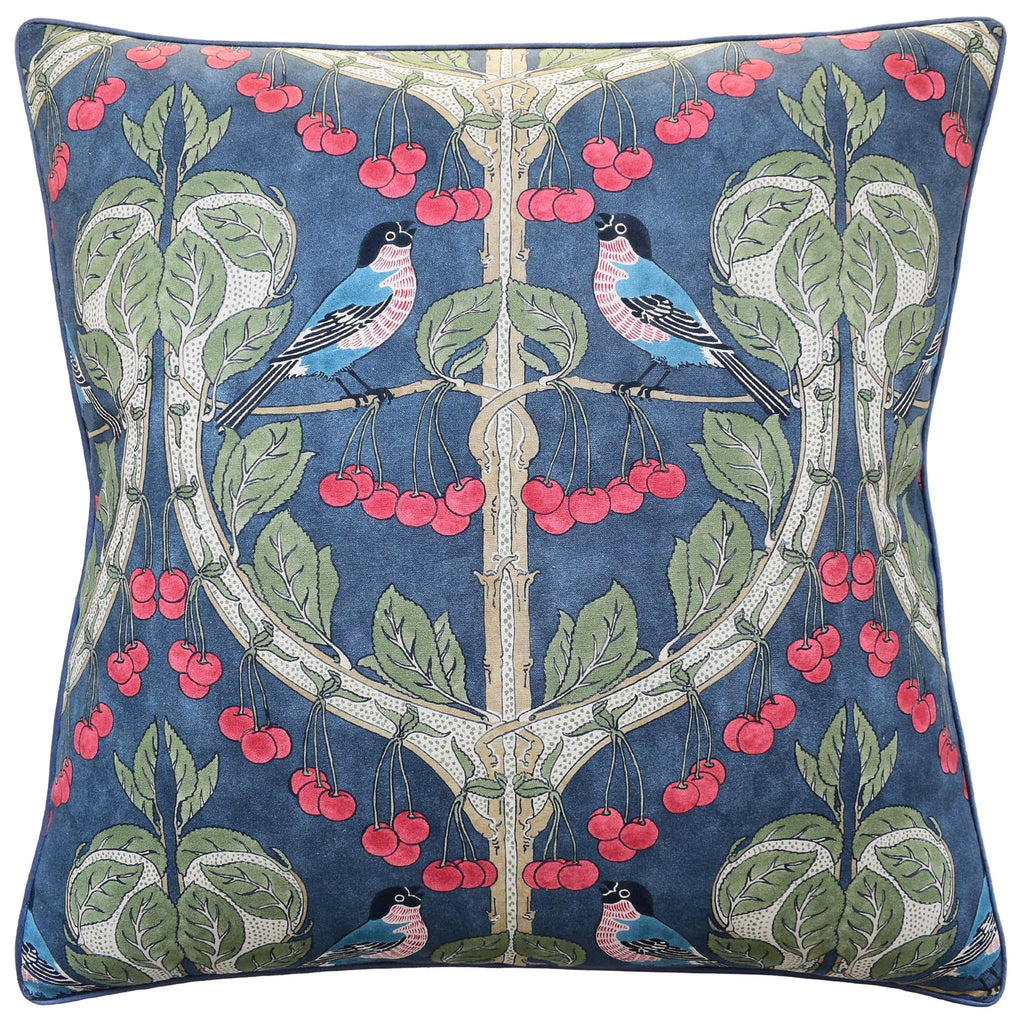 Birds & Cherries Indigo Pillow