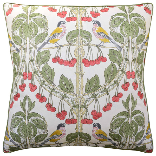 Birds & Cherries Red / Green Pillow