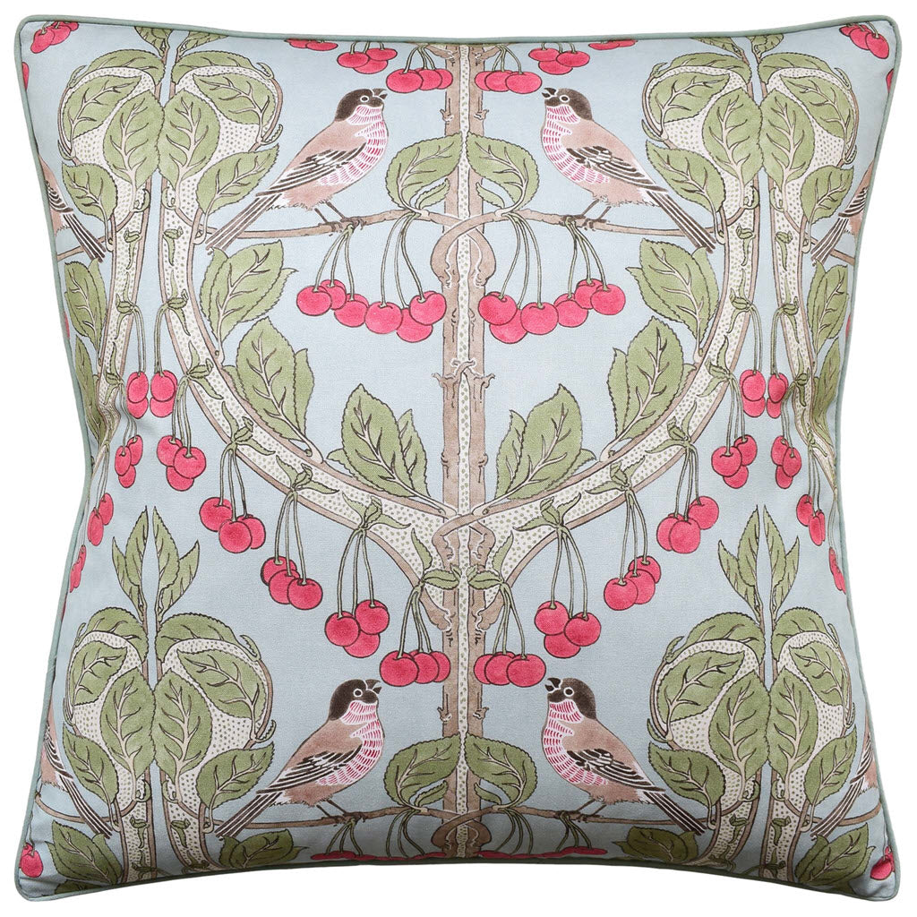 Birds & Cherries Soft Blue Pillow