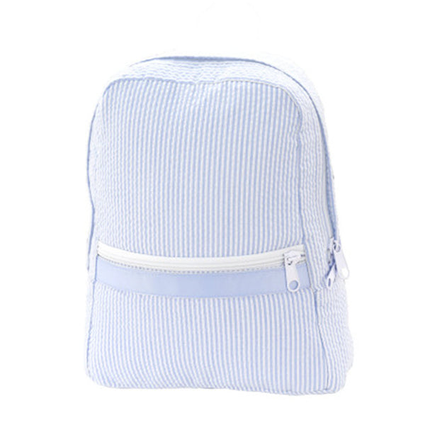 Small Light Blue Seersucker Backpack